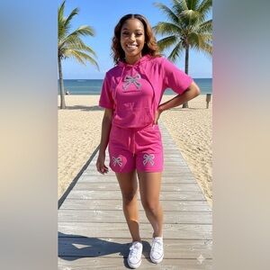 Pink Bow-Embellished Women's Shorts